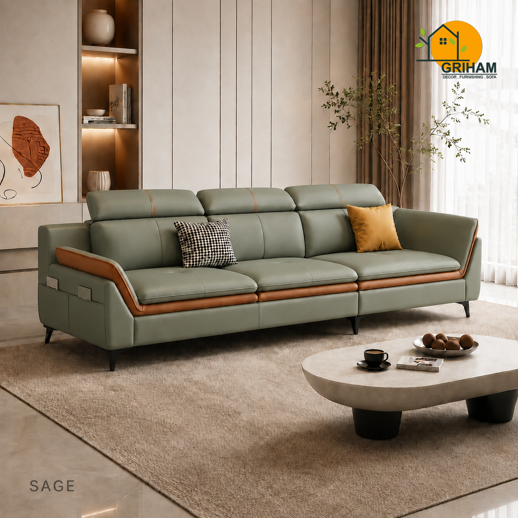 Aero Duo-Tone Sofa - 3 Seater in Sage | Griham Decor