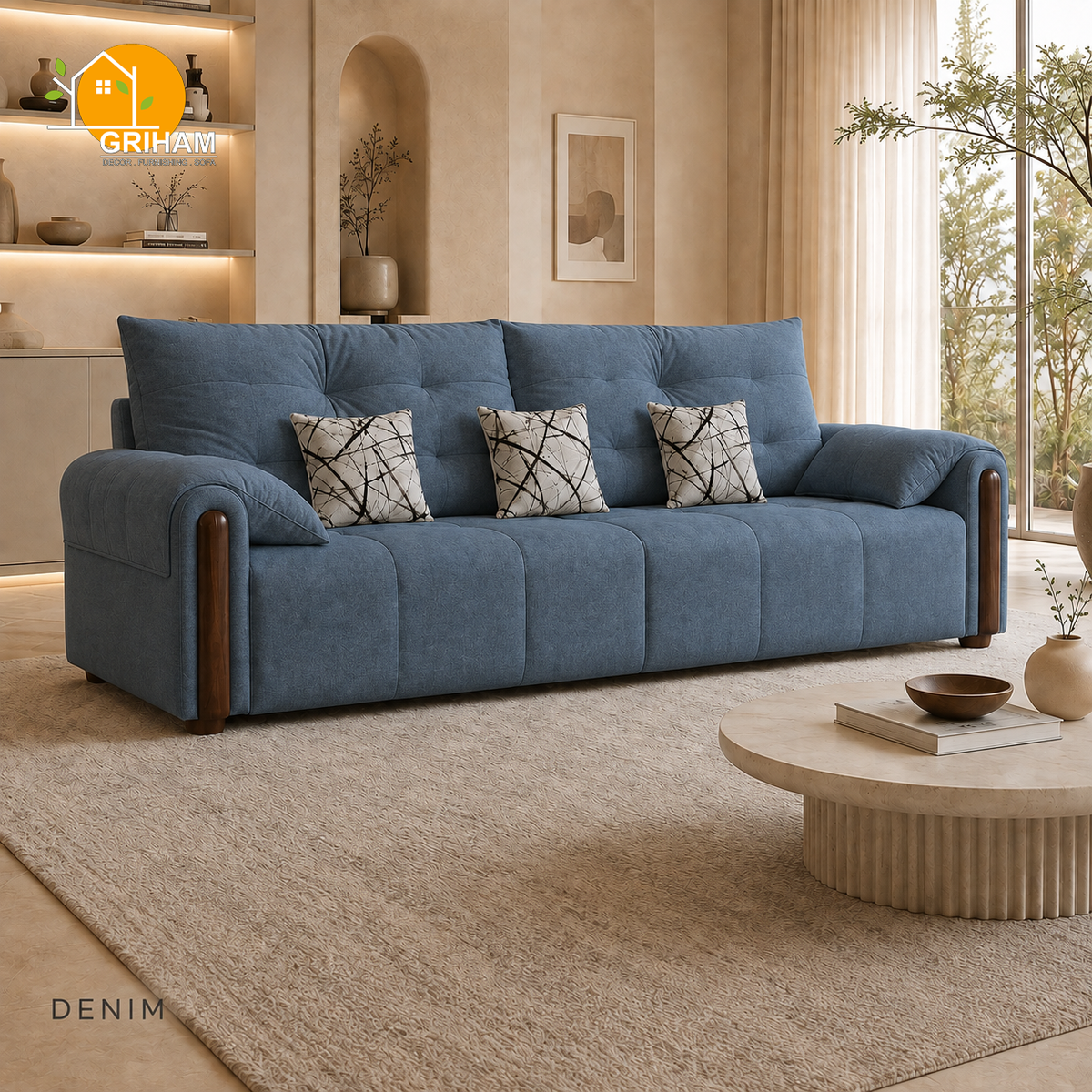 Cambridge Pillow-Back Sofa - 3 Seater in Denim | Griham Decor