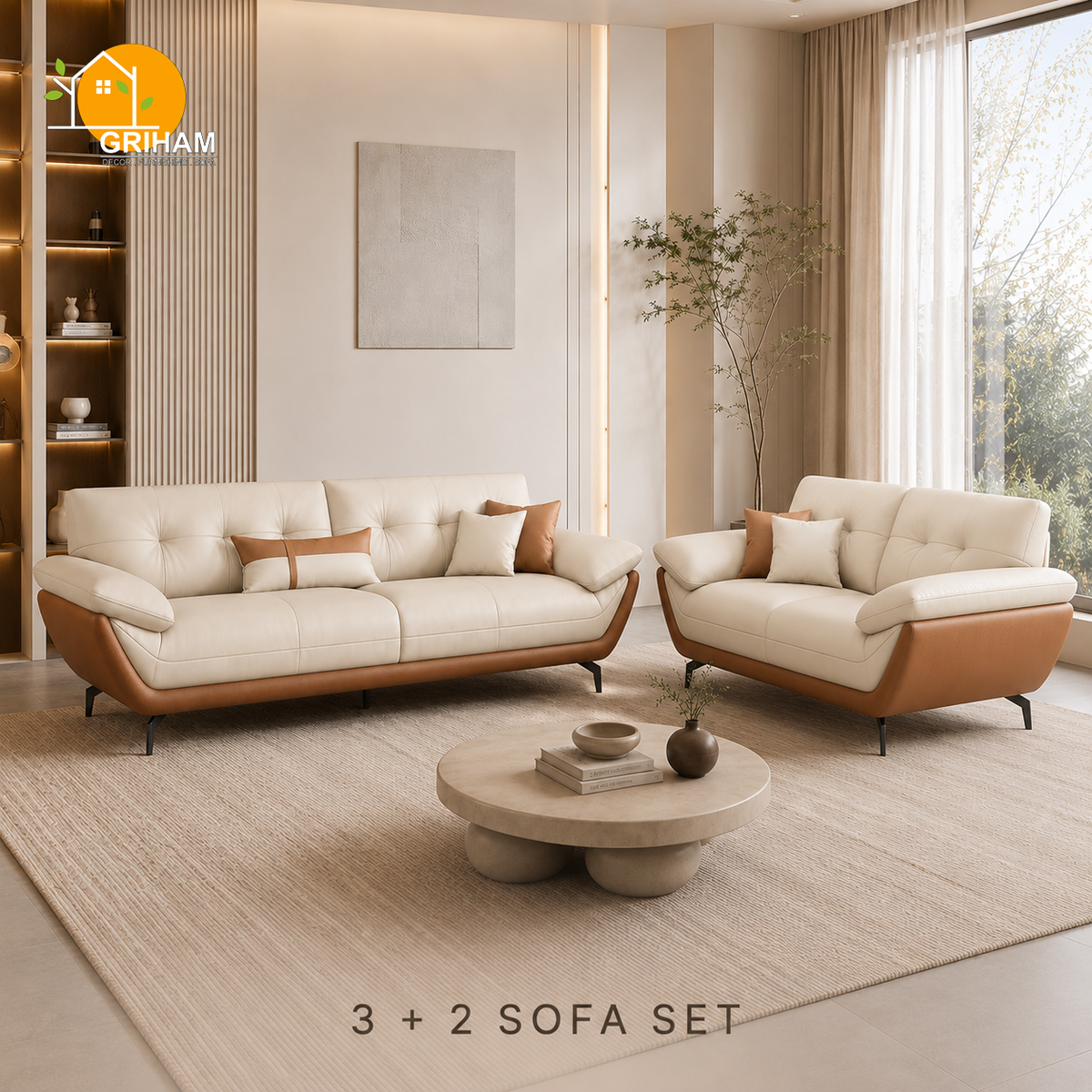 Monaco Curve Sofa - 3+2 Seater in Ivory | Griham Decor