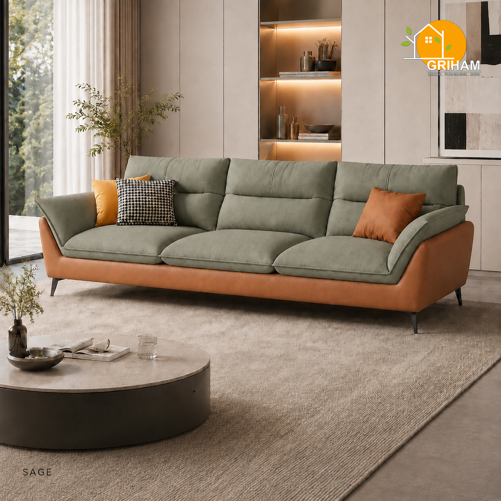 Sienna Wing Sofa - 3 Seater in Sage | Griham Decor