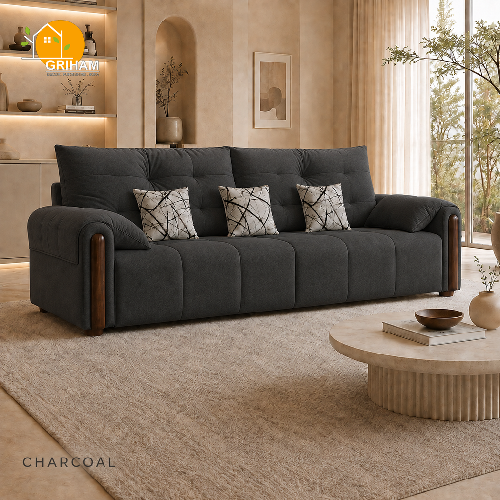 Cambridge Pillow-Back Sofa - 3 Seater in Charcoal | Griham Decor