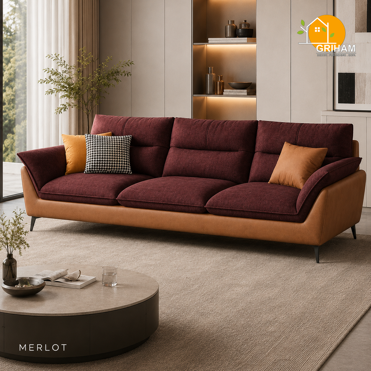 Sienna Wing Sofa - 3 Seater in Merlot | Griham Decor