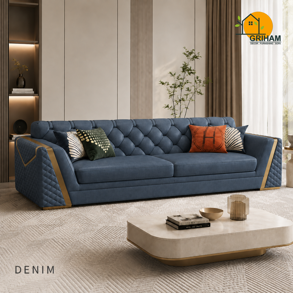 Imperial Diamond Sofa - 3 Seater in Denim | Griham Decor