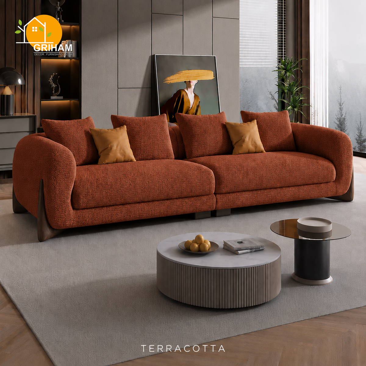 Cannes Boucle Sofa - 3 Seater in Terracotta | Griham Decor