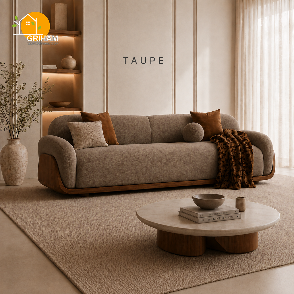 Terra Walnut Cradle Sofa - 3 Seater in Taupe | Griham Decor