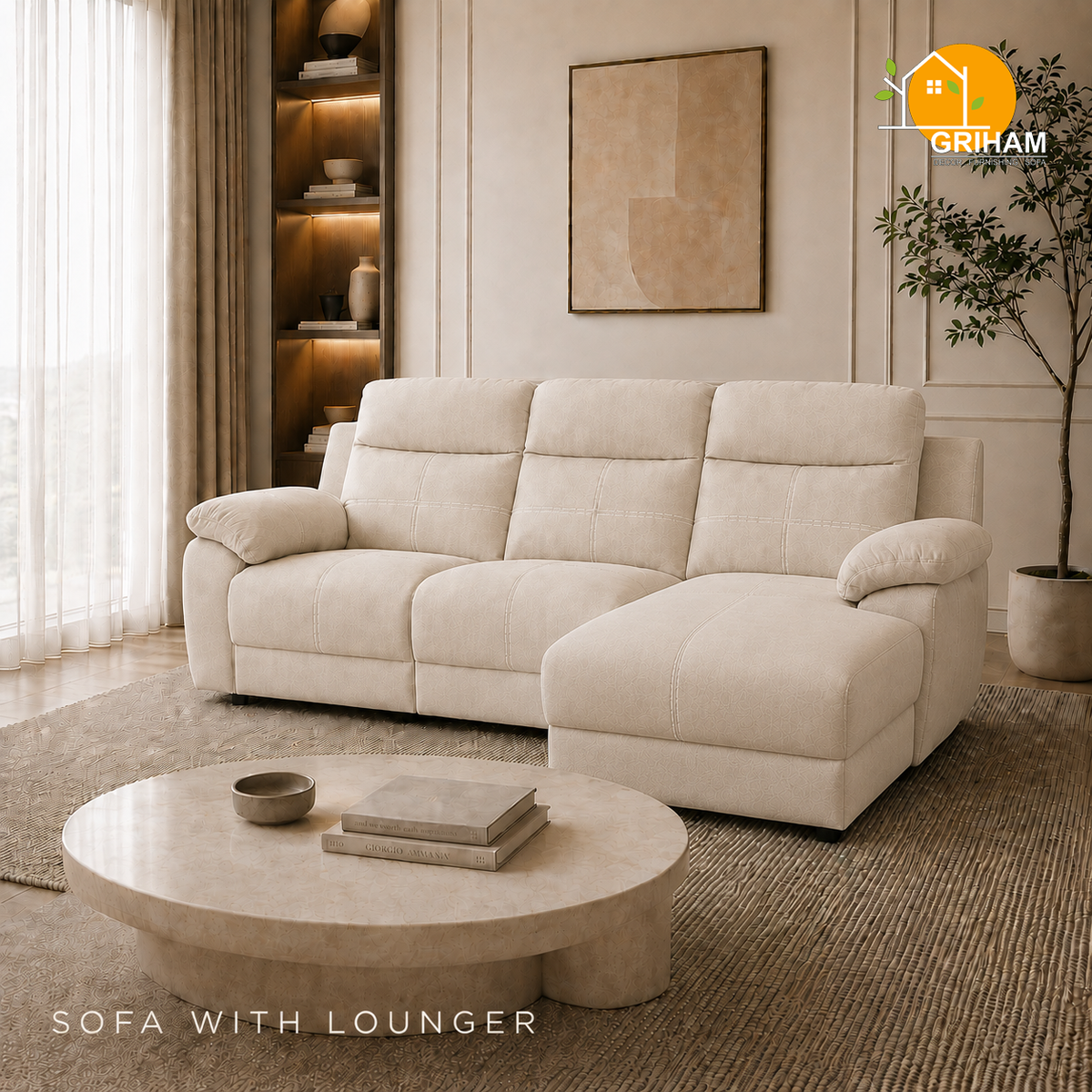 Bristol Lounge Sofa - 3+Lounger in Ivory | Griham Decor