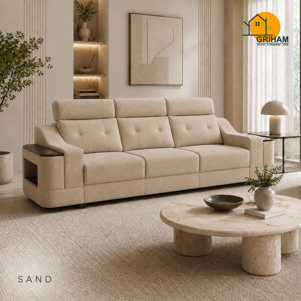 Haven Storage-Arm Sofa - 3 Seater in Sand | Griham Decor