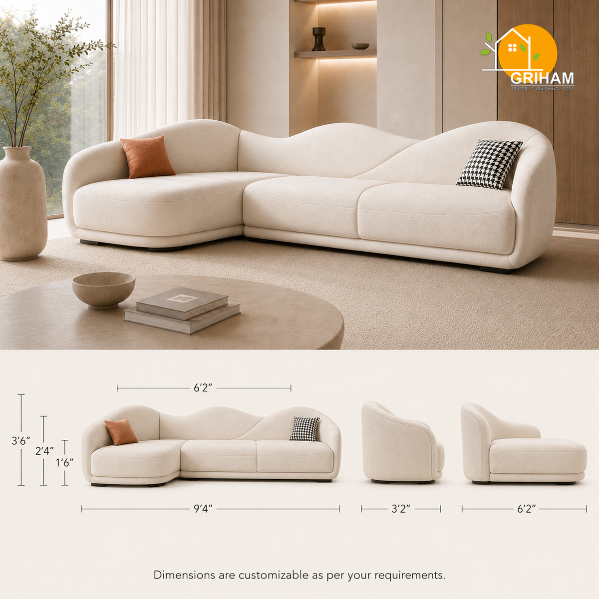 Serene Wave Sofa - product view 5 | Griham Decor