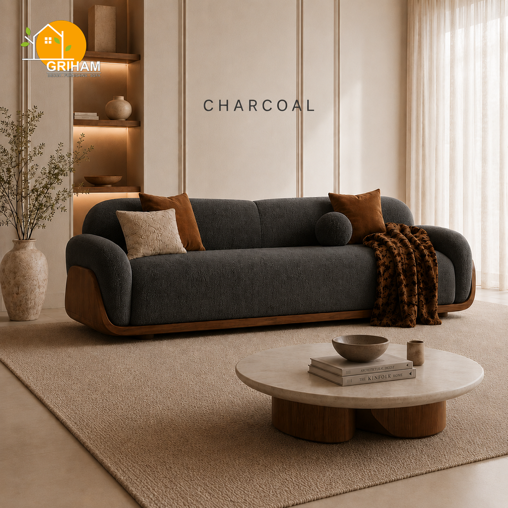 Terra Walnut Cradle Sofa - 3 Seater in Charcoal | Griham Decor
