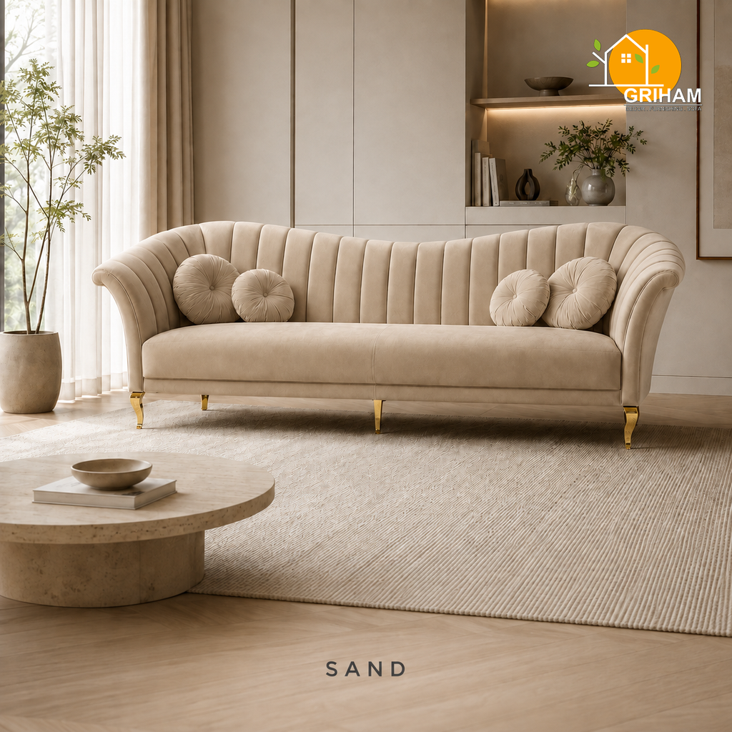 Celeste Fan-Back Sofa - 3 Seater in Sand | Griham Decor